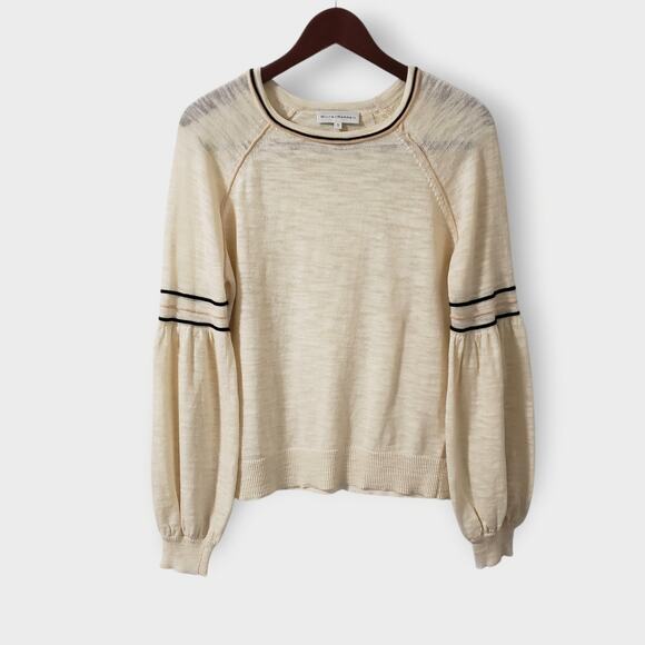 White + Warren Balloon Sleeve Crewneck Sweater Ivory Black Sz Small Minimalist - Picture 1 of 12
